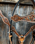 Light Oil Floral and Teal Dot Browband / One Ear Headstall and Breastcollar Tack Sets