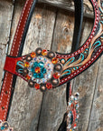 Rust Triangle Fire Opal and Teal One Ear/ Breastcollar Tack Set
