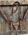 Rust Triangle Fire Opal and Teal One Ear/ Breastcollar Tack Set