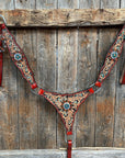 Rust Triangle Fire Opal and Teal One Ear/ Breastcollar Tack Set