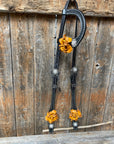Black Basketweave Yellow and Clear Browband / One Ear Tack Set