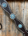 Dark Oil Buckstitch Aqua and Clear One Ear & Breastcollar Tack Set