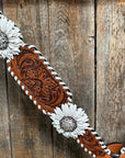 Light Oil Whipstitch White Daisy One Ear/ Breastcollar Tack Set