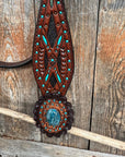 Dark Oil Hand Painted Blue Rosettes Browband/ Breastcollar Tack Set
