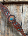 Dark Oil Hand Painted Blue Rosettes Browband/ Breastcollar Tack Set