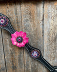 Black Basketweave Pink and Purple Browband/One Ear Tack Set