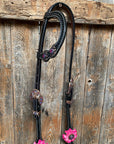 Black Basketweave Pink and Purple Browband/One Ear Tack Set