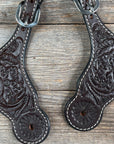 Dark Oil Floral Tooled Spur Straps