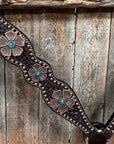 Copper Dot Honeycomb Flower and Turquoise Browband / One Ear Tack Set