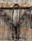 Copper Dot Honeycomb Flower and Turquoise Browband / One Ear Tack Set