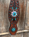 Dark Oil Hand Painted Antique Silver Turquoise One Ear and Breastcollar Tack Set