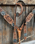 Silver Buckstitch and Flower One Ear / Breastcollar Tack Set