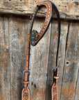 Silver Buckstitch and Flower One Ear / Breastcollar Tack Set