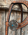 Silver Buckstitch and Flower One Ear / Breastcollar Tack Set