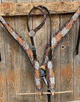 Two Tone Hand Painted Flower Headstall/Breastcollar Tack Set