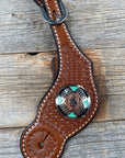 Medium Oil Basketweave Spur Straps - Antique Silver Western Conchos