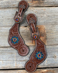 Medium Floral Spur Straps - Copper Crystal Conchos