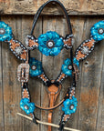 Classic Turquoise and Clear Browband/One Ear Tack Set / Witherstrap