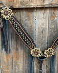 Two Tone Leather - Brass Studded Gold Browband / Breastcollar Tack Set