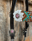 Two Tone Floral Pink and White Browband/ Breastcollar Tack Set
