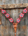Honey Colored Floral Pink and Turquoise Tack Set