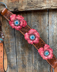 Honey Colored Floral Pink and Turquoise Tack Set