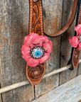 Honey Colored Floral Pink and Turquoise Tack Set