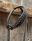 Dark Oil Floral Tooled with Copper Dots One Ear Headstall / Bridle