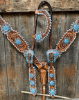 Whipstitch Turquoise & AB Browband/One Ear Tack Set with Wither Strap