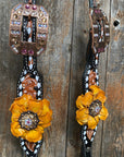 Classic Yellow and Pink Browband/One Ear Tack Set with Wither Strap