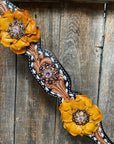Classic Yellow and Pink Browband/One Ear Tack Set with Wither Strap