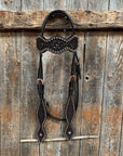 Dark Oil Honeycomb Tooled with Copper Dots Browband Headstall / Bridle