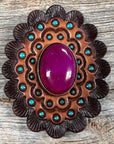 Leather Rosette Dark Oil Edges with Fuchsia Cabochon Western Concho R104CABFU