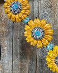 White Leather Turquoise Sunflower One Ear/ Breastcollar Tack Set