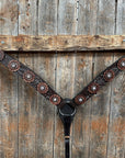 Hand Painted Paisley - Copper AB Rosette One Ear/ Breastcollar Tack Set