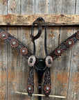 Hand Painted Paisley - Copper AB Rosette One Ear/ Breastcollar Tack Set