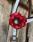 White Leather AB and Gardenias One Ear Tack Set with Wither Strap