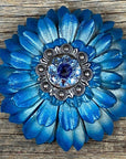 Turquoise Daisy Leather Flowers - 1" Crystal Conchos - Options