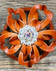 Orange Lotus Leather Flowers - 1" Crystal Conchos - Options