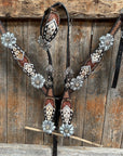 Cowhide Champagne and Silver One Ear/ Breastcollar Tack Set