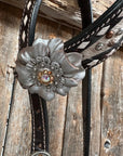 Cowhide Champagne and Silver One Ear/ Breastcollar Tack Set