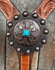 Light Oil V Brow Copper and Turquoise Browband & Breastcollar Tack Set