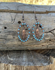 Feather and Turquoise Dangling Copper Fashion Earrings WA175