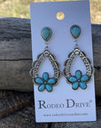 Turquoise Flower Dangle Silver Fashion Earrings WA192