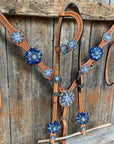 Light Oil Basketweave Blue Wither Strap, One Ear & Breastcollar Tack Set