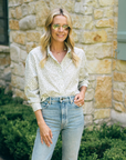 MASON'S DAUGHTER | the Cropped Boyfriend Shirt, Olive Green & Ivory Printed Poplin