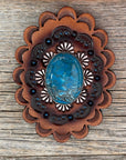 Blue Cabochon Stone - Leather Rosette Options -