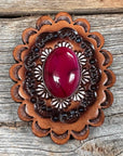 Fuchsia Cabochon Stone - Leather Rosette Options