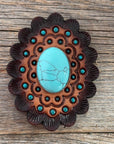 Leather Rosette Dark Oil Edges with Turquoise Cabochon Western Concho R104CABTQ