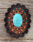 Turquoise Cabochon Stone - Leather Rosette Options -